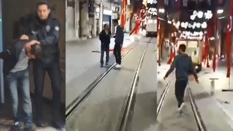 İstiklal Caddesi'nde bayrakları yere atan şüpheli gözaltına alındı